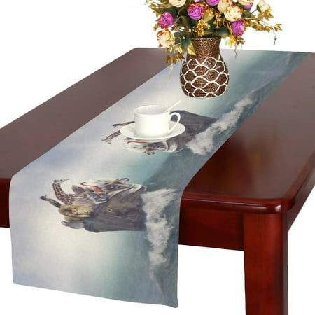 

MYPOP Wild Animals and Birds in an Old Boat Cotton Linen Table Runner 14x72 inches