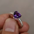 thumbnail image 3 of Natural Amethyst Ring Purple Crystal Gemstone Ring Silver Heart Cut Quartz Ring Engagement Ring February Birthstone Ring, 3 of 3