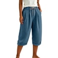 thumbnail image 2 of Stamzod Cotton Capri Pants for Women Casual Summer Capris with Pockets and Drawstring Beach Vacation Clothes Blue XXL, 2 of 7