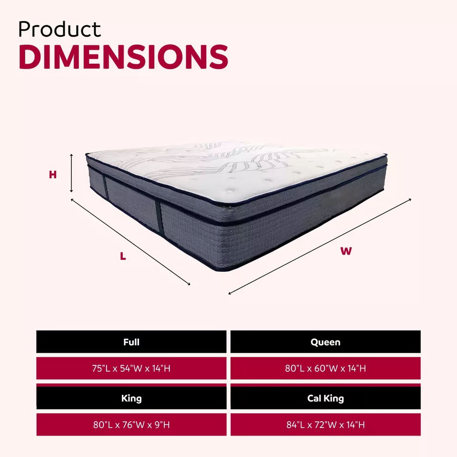Plush 14 in. California King Pocket Coil Hybrid Mattress with Multi Layered Foam, Pressure Relief Mattress in a Box, White/Gray