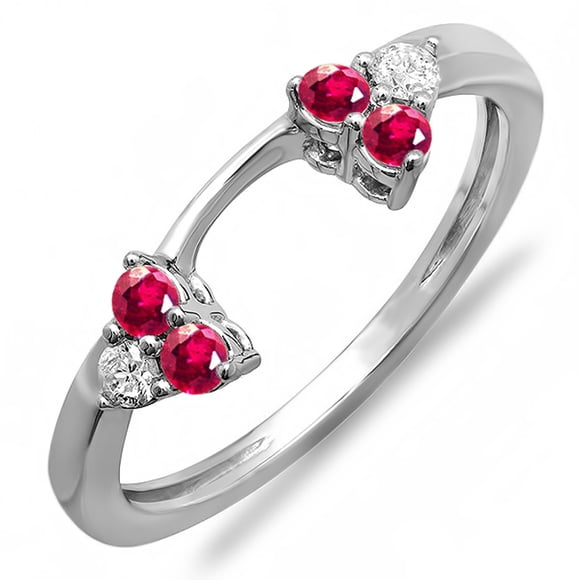 Dazzlingrock Collection 10K Round Ruby And White Diamond Ladies Anniversary Wedding Matching Guard Band, White Gold, Size 6