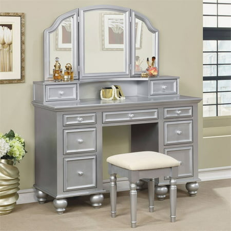 furniture of america tamarah 3 piece bedroom vanity set in silver