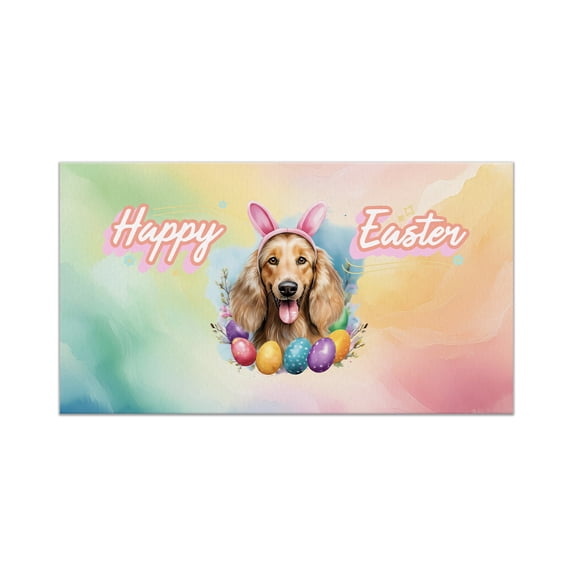 Happy Easter Afghan Hound with Bunny Ear Headband and Flowers Doormat Dog Lover Indoor Outdoor Welcome Mat - 13001