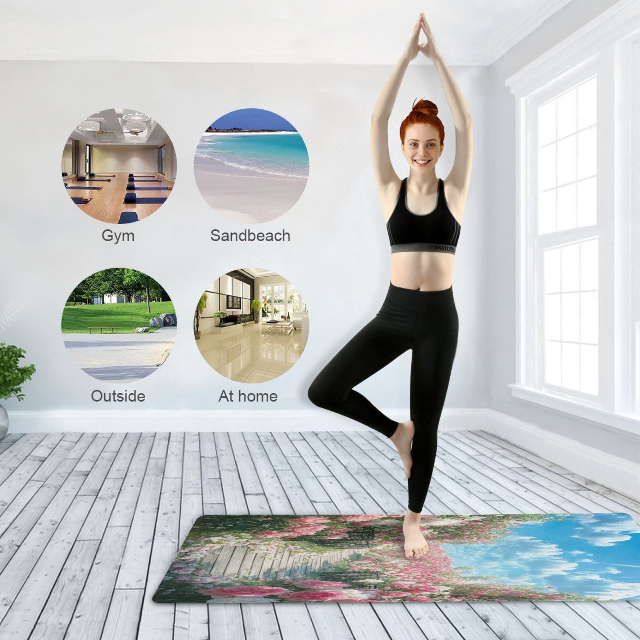 BZSMCE Yoga Mat Women Pink Blooming Rose Fitness Mat