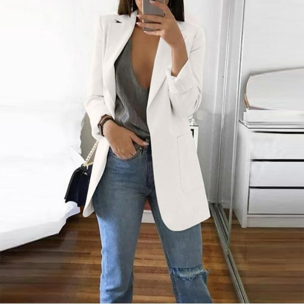 zanvin Women Blazers Windproof Coat Trench Coat Coats Autumn Spring Coat Blouse Jacket White gifts for family On clearance