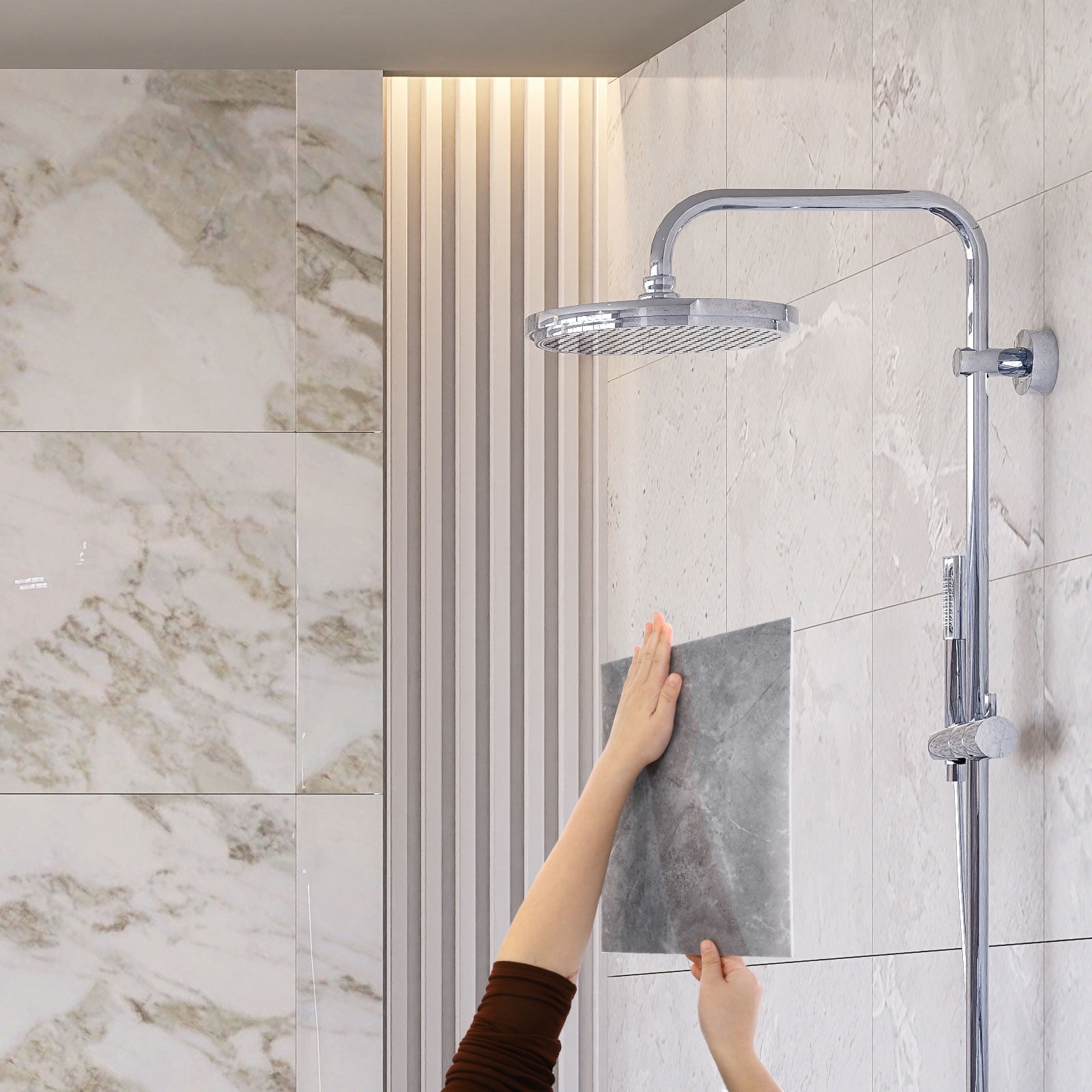 Uxcell 20Pcs Peel and Stick Marble Tiles, Waterproof Wall Panel Backsplash, 11.81"x11.81" Peel and Stick Shower Tiles for Bathroom, Palace Jade Design