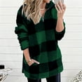 thumbnail image 2 of Zedker Fuzzy Fleece Sweatshirts for Women Quarter Zip Long Sleeve Fluffy Tops Casual Warm Plaid Pullover with Pocket, 2 of 6