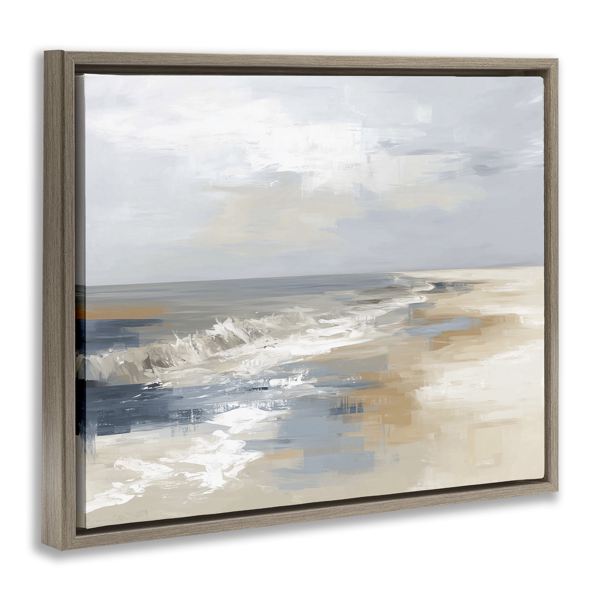 Stupell Industries Tranquil Beach in Neutrals Brown Framed Floater Canvas Wall Art, design by Kim Curinga