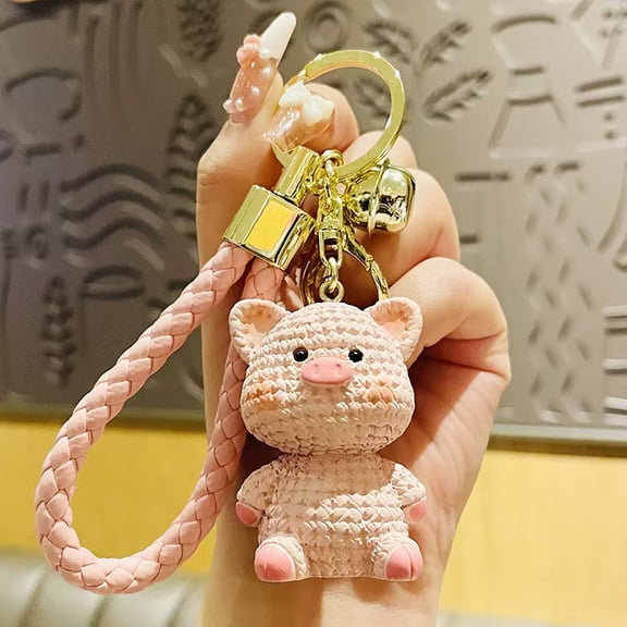 Cute Piglet Keychain - Handmade-Style Resin Crochet Keyring for Girls, Cars & Bags