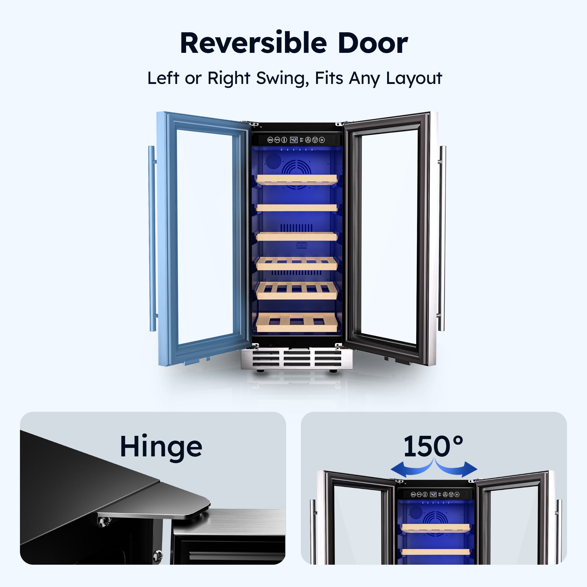 Simzlife 15 Inch Under-counter Refrigerators, Single Zone Wine Fridge, Wine Refrigerator Digital Temperature Control, Freestanding Wine Chiller with Removable Shelves