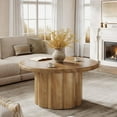 thumbnail image 5 of Finmind 31.5" Round Coffee Table, Farmhouse Wooden Center Table with Fluted Drum Base, Rustic Cocktail Table for Living Room, Apartment, Small Space, Brown, 5 of 7