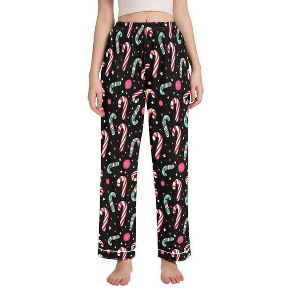joogoo Women Candy Cane Christmas Pajamas Pants Lounge Bottoms Pjs with Pockets M