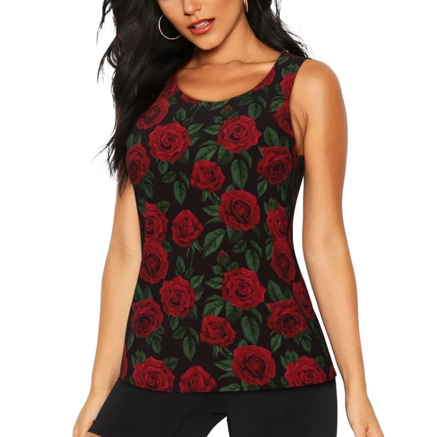 Fotbe Rose Blusas Sin Mangas para Mujer – Estilo Casual, Corte Suelto, Slim-Fit, Cuello Redondo Deportivo, Tops de Verano para Gimnasio y Yoga-Medium