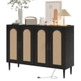 thumbnail image 2 of Kitchen Buffet Cabinet with Rattan Decorated Doors, Accent Sideboard Cabinet with 4 Doors, Coffee Bar Cabinet with Power Outlet, Adjustable Shelves, Sideboard Buffet Cabinet, 2 of 7