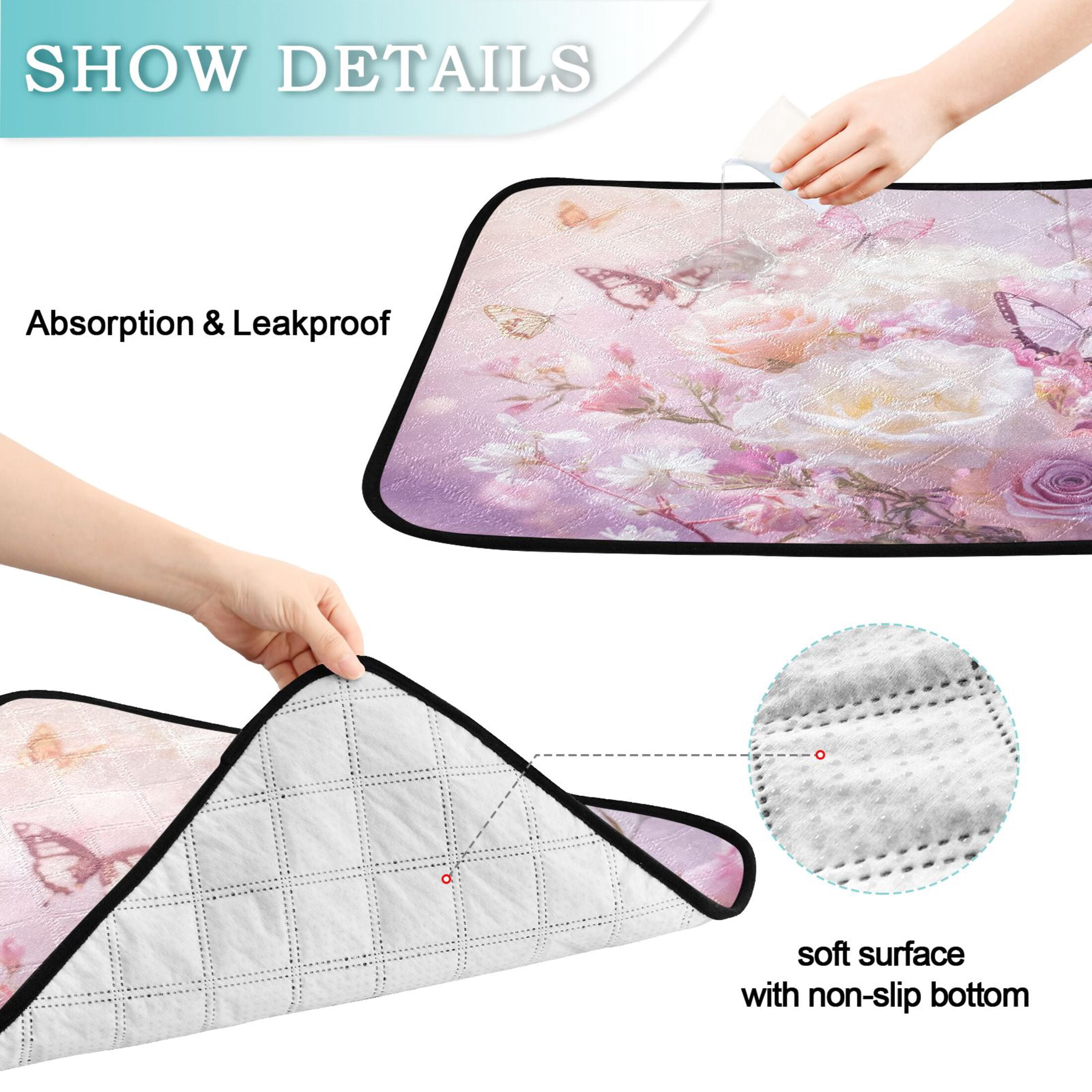 Qxltty Butterfly Garden Cat litter Pads Pet Set of 3 Diaper Mats Center Anti-leakage Layer Absorbent Soft and Comfortable