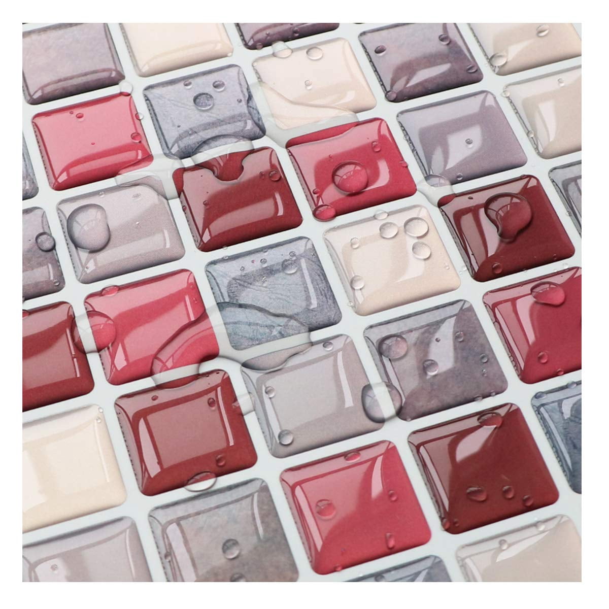 3d Mosaic Tile Sticker Removable Wallpaper Red  Self Adhesive Wall Tiles Bathroom For Kitchen Backsplash Pvc Square Decorative Vinyl Decals 4 Sheets