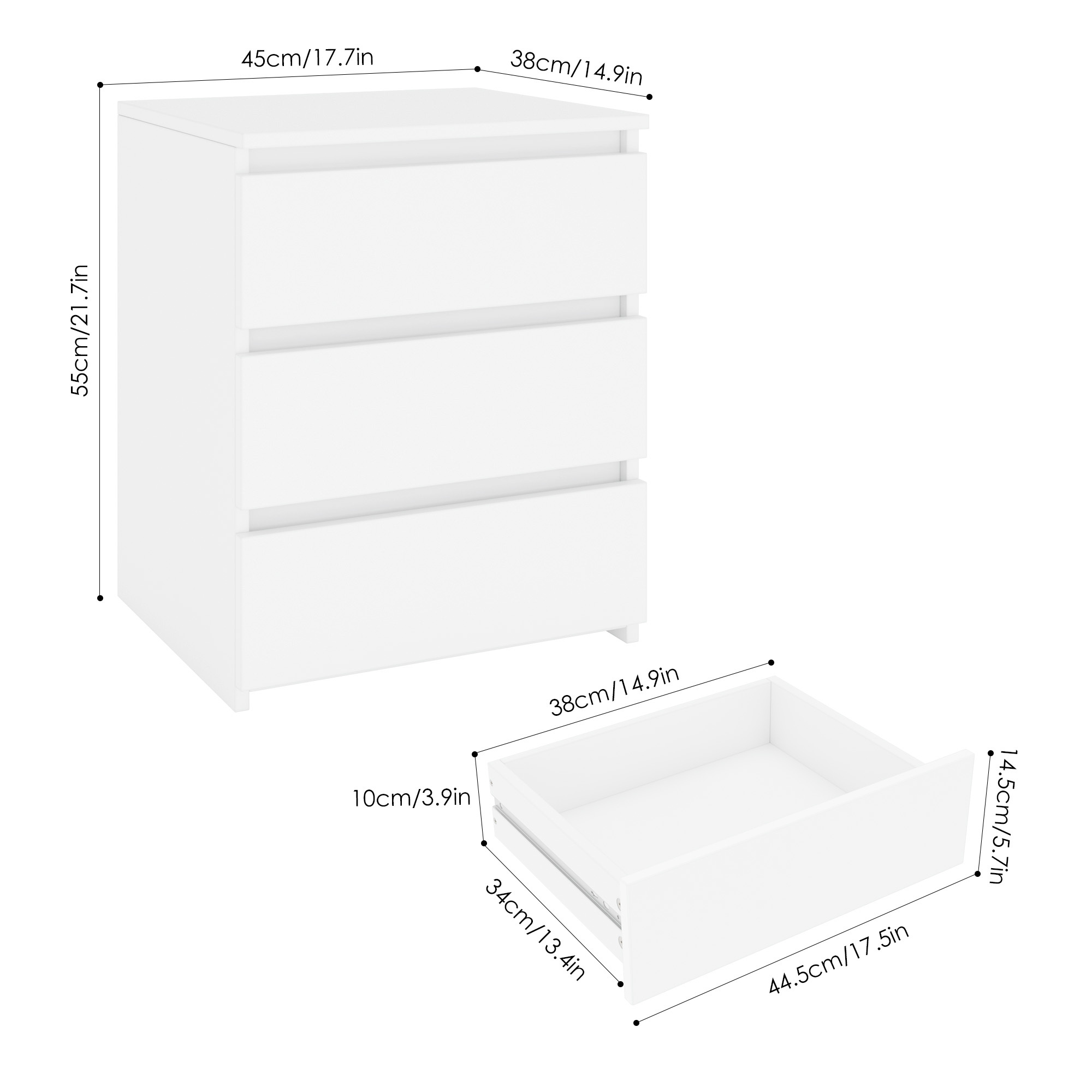 Homfa White Nightstand with 3 Drawers, Set of 2 photo 2