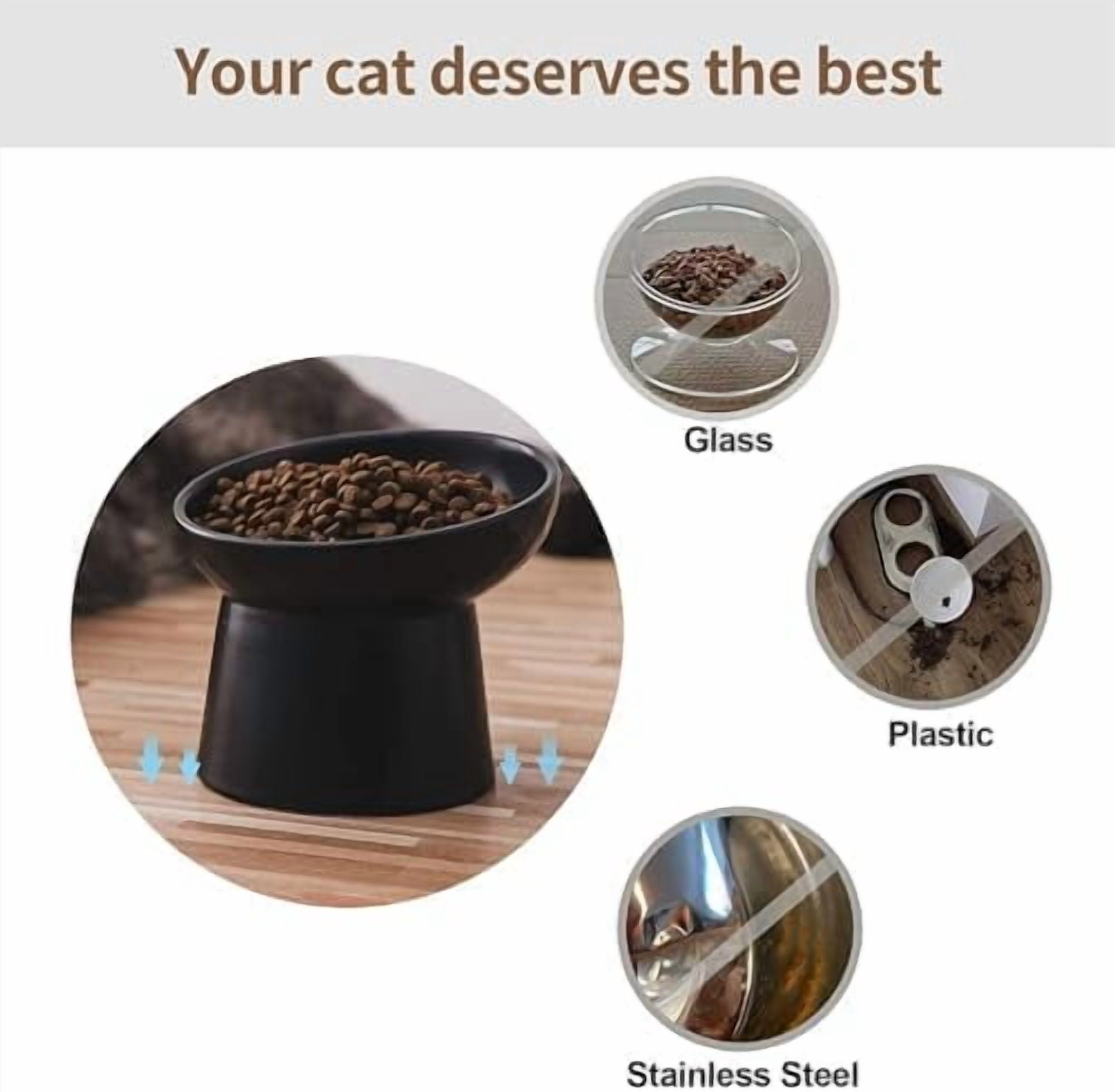 4 Pcs Small Ceramic Raised Cat Bowls, Tilted Elevated Food or Water Bowls, Stress Free, Backflow Prevention, Dishwasher and Microwave Safe, Lead & Cadmium Free(2pc Black + 2pc White)