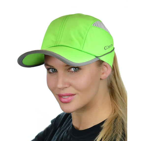 C.C Ponycap Messy High Bun Ponytail Water Resistant Adjustable Mesh Reflective Sporty Baseball Cap, Neon Lime