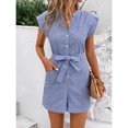 thumbnail image 2 of Summer commuter jumpsuit, pinstripe short-sleeved jumpsuit shorts, 2 of 5