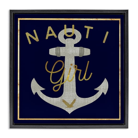 Stupell Industries Glam Nauti Girl with Anchor Black Floating Frame Canvas Art, 18 x 18, by Graffitee Studios