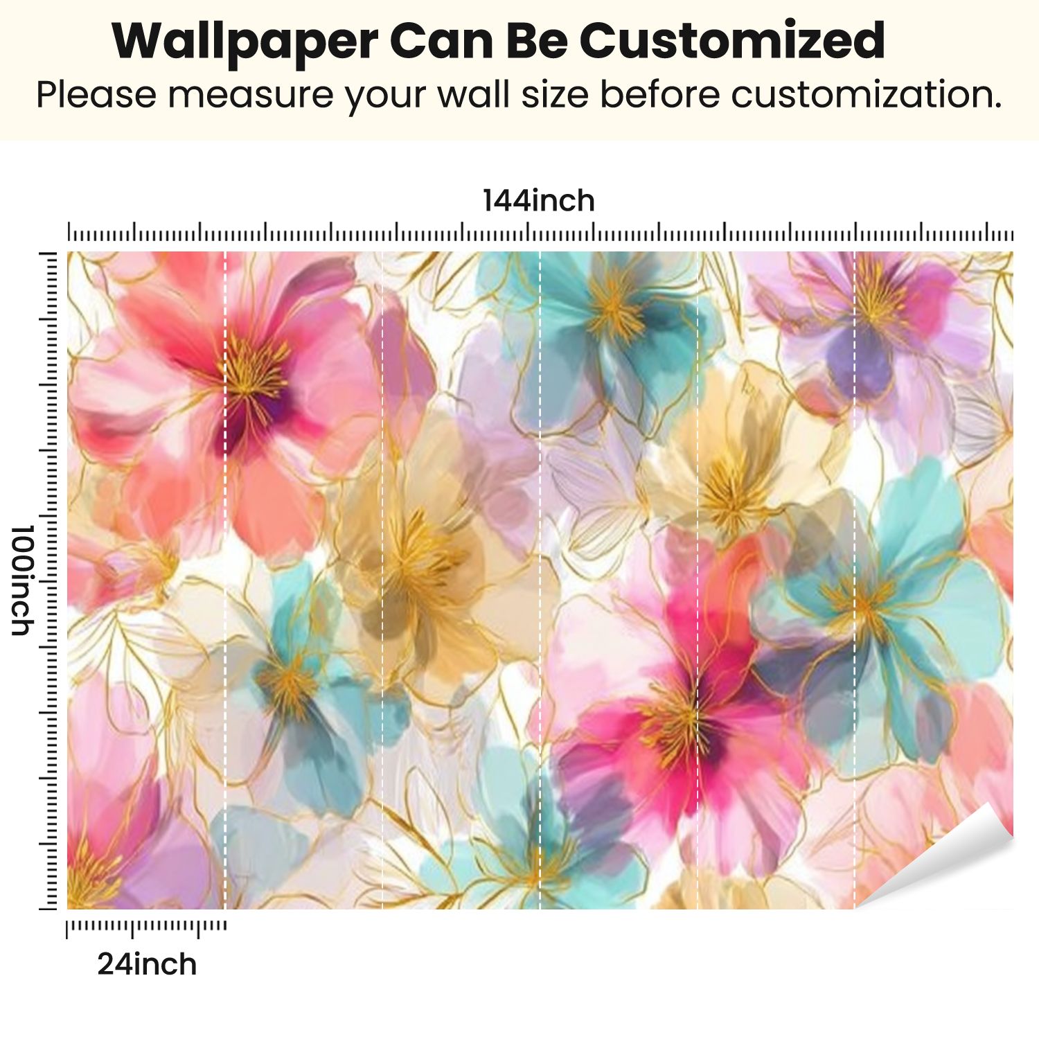 Peel and Stick Wallpaper Sweet flower watercolor soft pastel colors water color Modern Art Wall Mural Decor Self Adhesive and Removable 100in x 144in