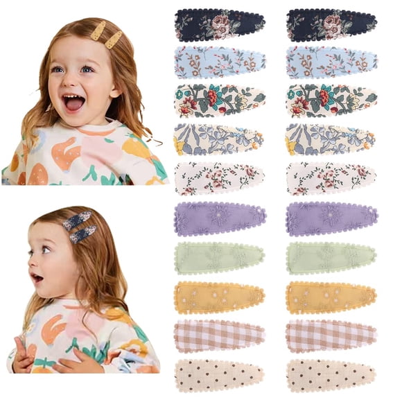 JIAHANG 20 pinzas para el pelo con estampado floral para niñas en un par de horquillas de algodón con pasadores antideslizantes, accesorios finos para el pelo para niños pequeños (color B)
