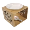 thumbnail image 1 of Ceramic Tea Light Candle Holder, Wooden Essential Oil Burner Candle meltinginging Diffuser for Room Bedroom Home Decor , Seaweed Pattern, 1 of 8