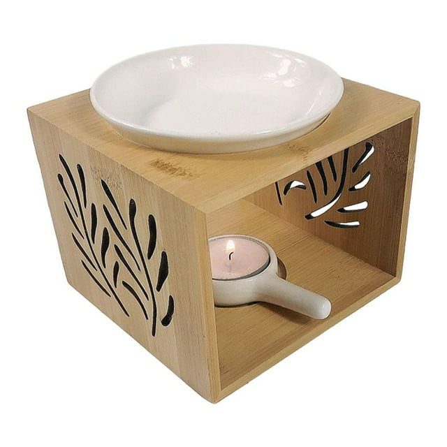 Ceramic Tea Light Candle Holder, Wooden Essential Oil Burner Candle meltinginging Diffuser for Room Bedroom Home Decor , Seaweed Pattern
