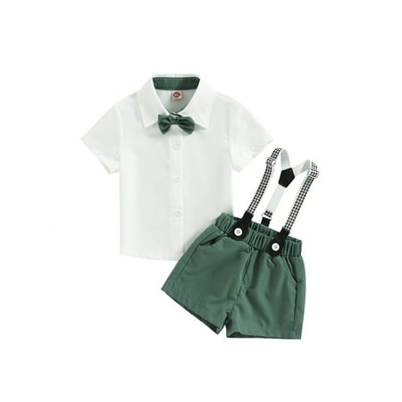 

Baby Boy Gentleman Outfit Short Sleeve Romper Shirt Suspender Shorts Bowtie Overall Summer Clothes