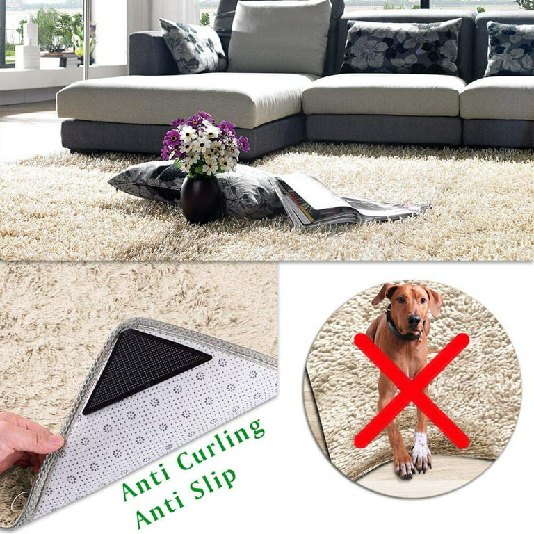 Rug Gripper,4 Pcs Rug Grippers for Area Rugs,Non Slip Rug Grippers for Hardwood Floors,Anti Slip Carpet Pads for Tile/Wood Floor,Area Stickers Rugs