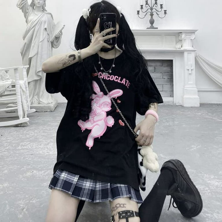 DanceeMangoos Women Oversized Goth T-Shirt Y2k Harajuku Summer Baggy Tee  Fairy Grunge Tops Aesthetic Emo Indie Streetwear Alt Clothes