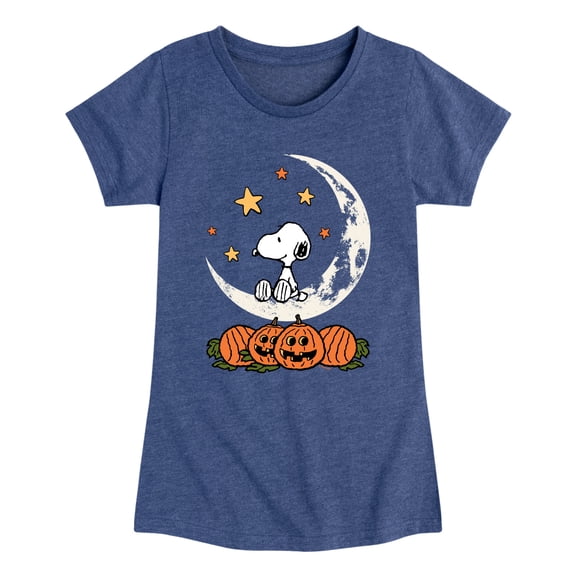 Peanuts - Snoopy Halloween Moon - Youth Girls Fitted Short Sleeve T-Shirt