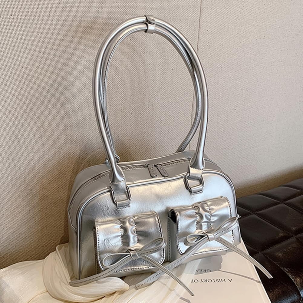 CAILDANL Cute Bow Purse Aesthetic Japanese Shoulder Bag Faux Leather Tote Bag Y2k Red Handbag Purse