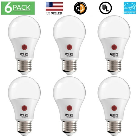 Sunco Lighting 6 PACK LED Dusk to Dawn A19 Bulb Photocell Photosensor Auto On/Off, 9W, UL, Instant ON and 3 Min Delay OFF, 3000K Warm White, Indoor/Outdoor Lighting Lamp Garage, Hallway, Yard,