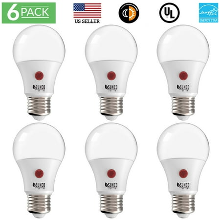 Sunco Lighting 6 Pack Led Dusk To Dawn A19 Bulb Photocell Sunco Lighting 6 Pack Led Dusk To Dawn A19 Bulb Photocell Photosensor Auto On Off 9w Ul Instant And 3 Min Delay 3000k Warm White Indoor Outdoor