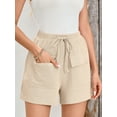 thumbnail image 3 of Chiclily Womens Lightweight Shorts Beige S Casual Summer Wide-Leg Shorts Waffle Knit Drawstring Shorts with Pockets, 3 of 8
