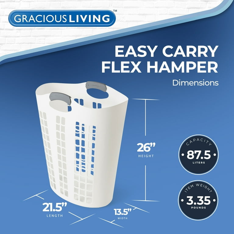 Gracious Living Slim Plastic Laundry Hamper, Easy Carry Flex with