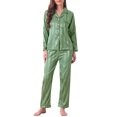 thumbnail image 2 of INSPIRE CHIC Women's Satin Pajamas Stripe Lounge Nightshirt Button Down Tops with Pants Pj Sets XS Bright Green, 2 of 4