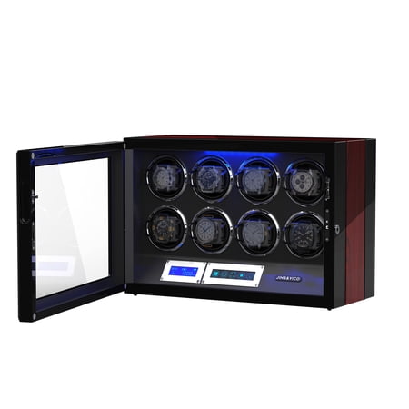Watch Winder, Piano Finish with Adjustable [Upgraded] Watch Pillows, 8 Winding Spaces Watch Winders Box, Built-in Illumination (Wooden/Carbon Fiber)