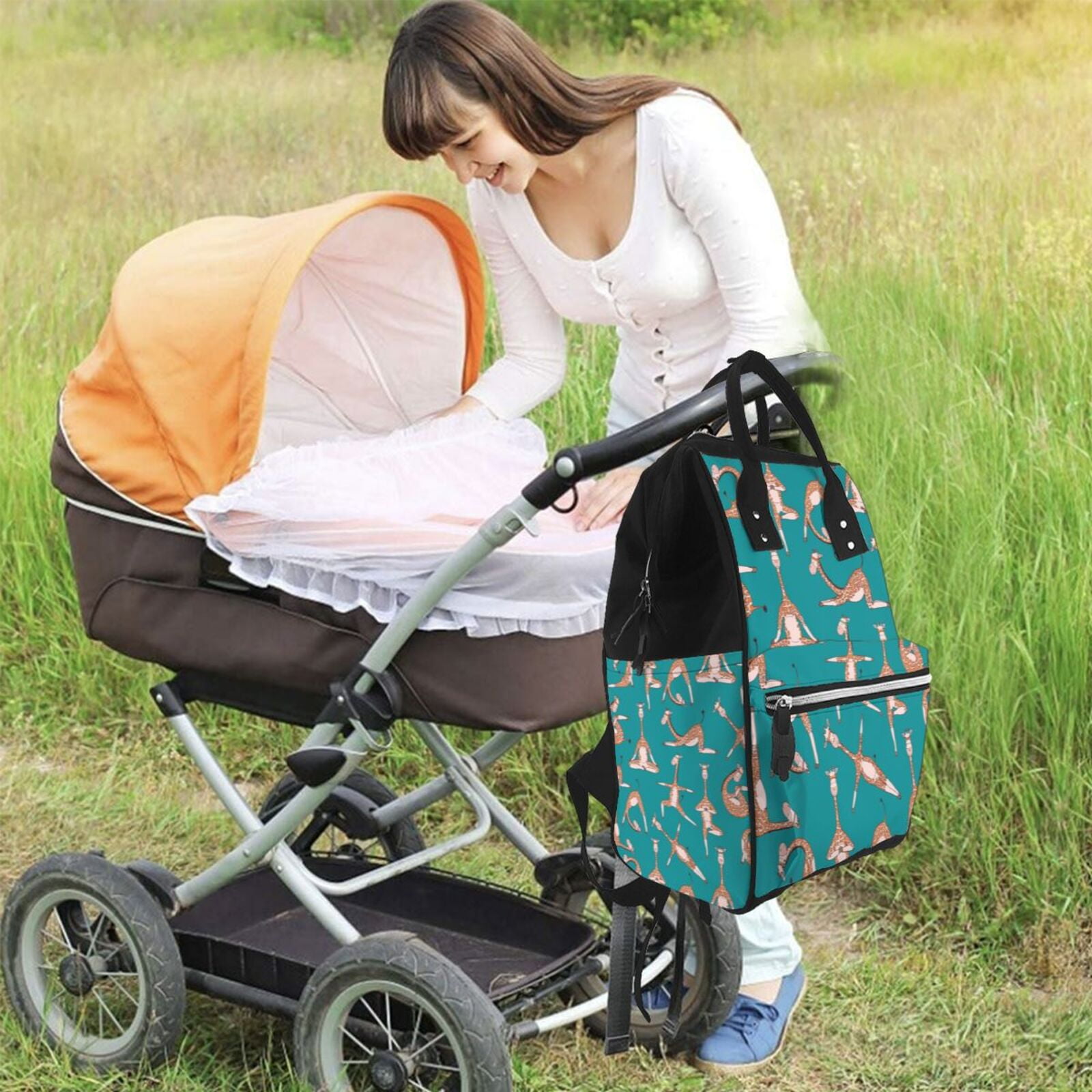 Fuzoiu Giraffes Doing Various Yoga Print Diaper Bag Backpack,Baby Essentials Travel Tote,Multi function Waterproof Diaper Bag, Travel Essentials Baby Bag - Unisex