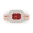 thumbnail image 2 of 3.05ct Brilliant Emerald Cut Natural Garnet 14K Rose Gold Halo Solitaire with Accents Engagement Bridal Wedding Ring Band Set size 5.25, 2 of 7