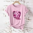 thumbnail image 3 of Caner Shirts for Women Pink Ribbon Graphic Short Sleeve Crewneck Tops Cancer Awareness Inspirational Casual Tees A010-Pink XL, 3 of 4