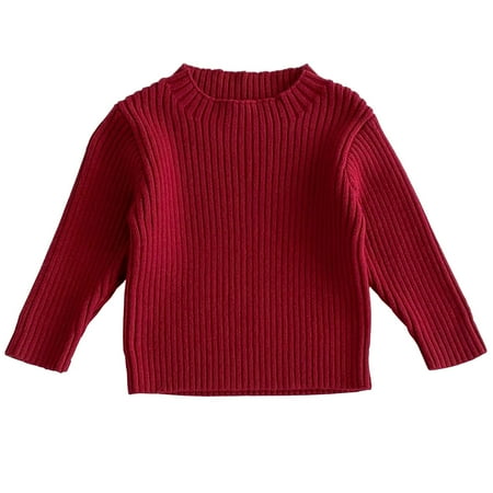 

Hrsba Baby Girl Boys Sweater Children s Long Sleeves Round Neck High Collar Strip Stretch Slim Versatile Knitted Sweater Bottoming Shirt Wine 2-3T