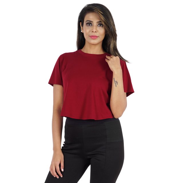 Inkmeso Short Sleeve Casual Cropped Tee For Womens Solid Crew Neck Crop Top