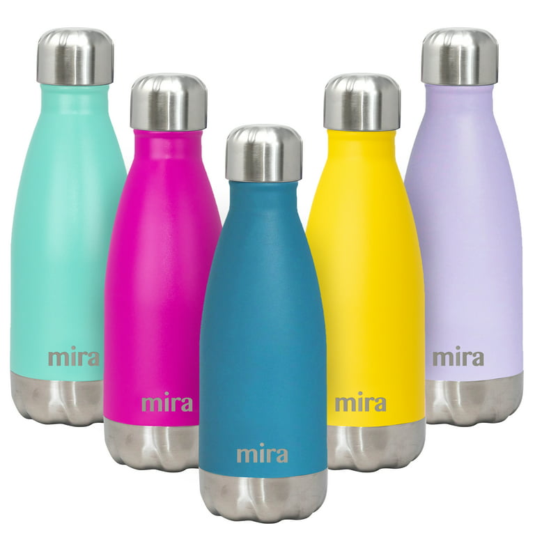 Mira 12 oz 2 Pack Stainless Steel Vacuum Insulated Kids Water Bottle - Double Walled Cola Shape Thermos - 24 Hours Cold, 12 Hours Hot - Reusable