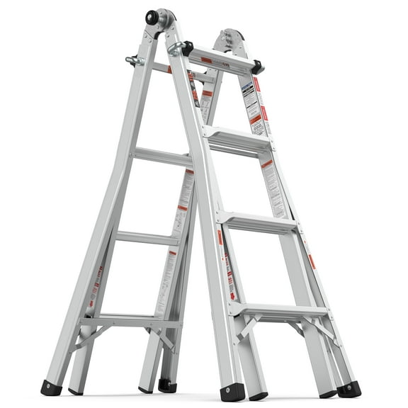 17ft Multi-Position Aluminum Ladder, 250lbs Capacity ANSI Certified - Foldable A-Frame & Straight Ladder for Home & Professional Use, Lightweight & Portable