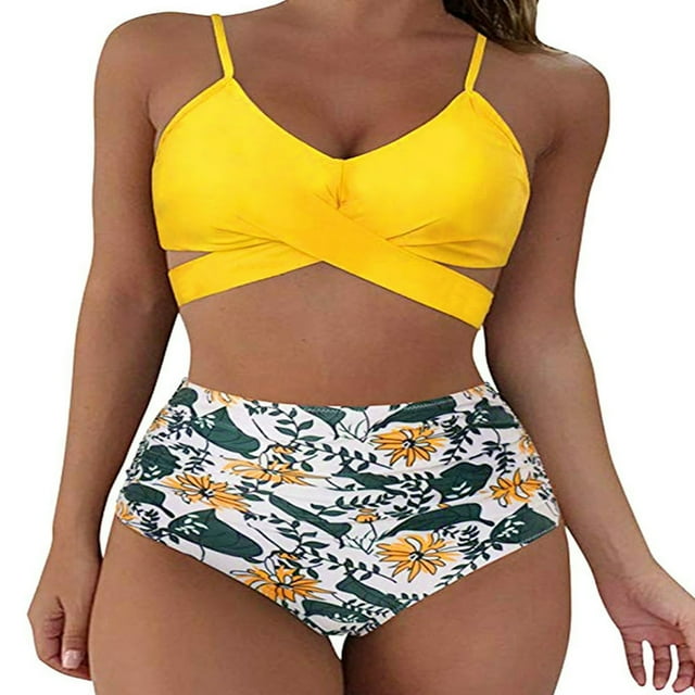 Women‘s Cross Bikini Set High Waist Wrap Two Piece Tummy Control Bathing Suits Push Up Swimsuits