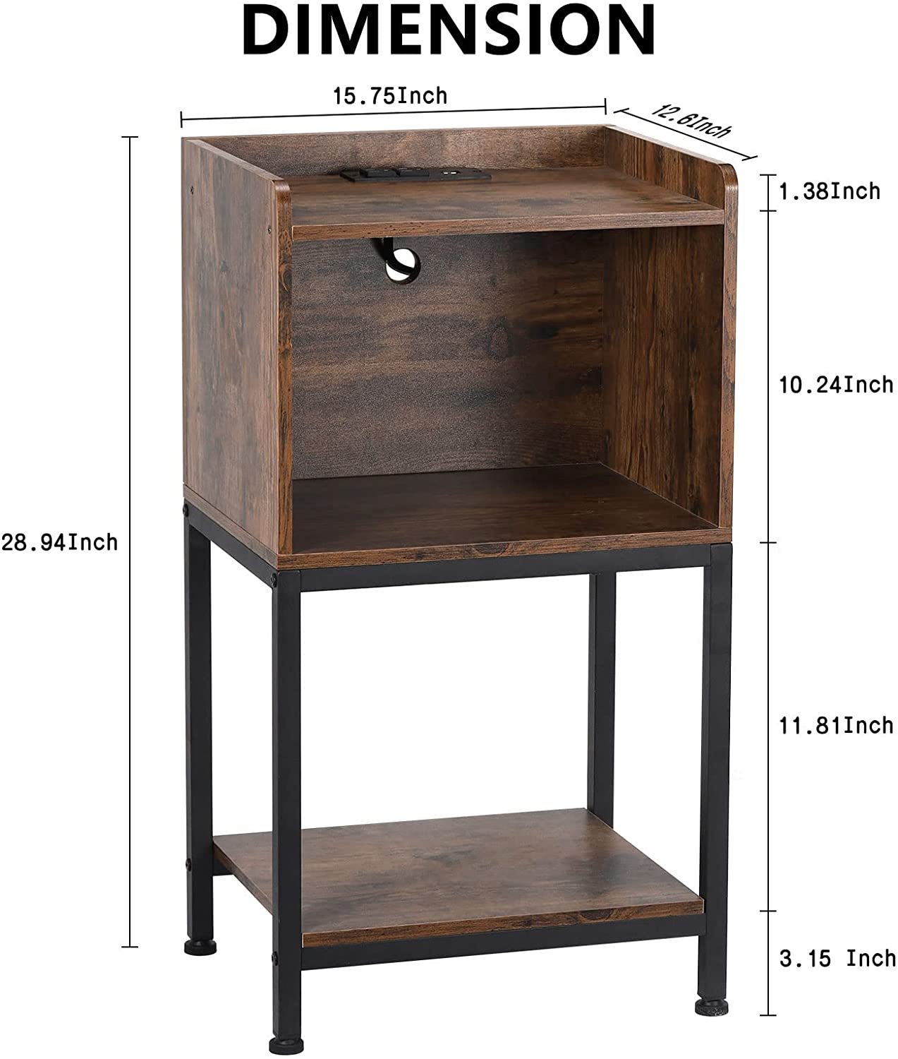 Oumilen Western Home 2 Layers Hidden End Table with Build-In Fast ...