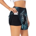 thumbnail image 3 of Lsque Moon Wolf Warrior Printed Women's Running Shorts with Liner Pockets,Elastic Quick Dry Workout Athletic Gym Yoga Shorts,Womens High Waist Shorts-, 3 of 9